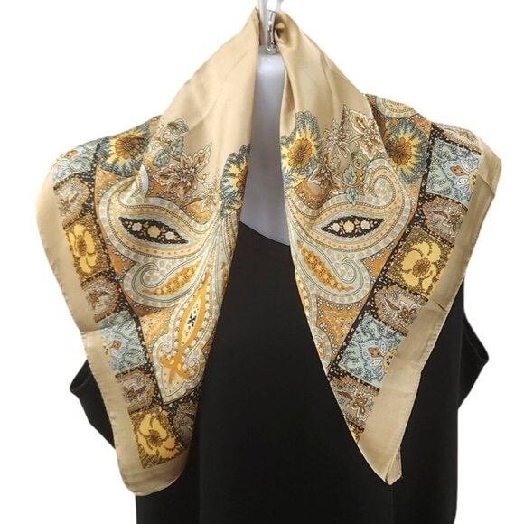 Paisley Floral 27 inch Square Scarf Beige Multicolor Accessory - Picture 10 of 12